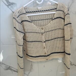 Hem & Thread blue Striped Knit Cardigan cropped.